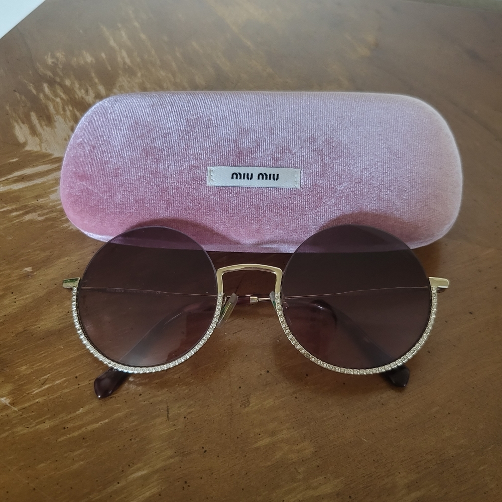 Miu Miu Rhinestone Round Circle Societe Sunglasses - Picture 2 of 12
